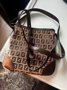 Vintage Fendi Zucca Mini Crossbody Bag Brown FF Logo Y2K 90s